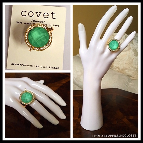 GENUINE CRYSTAL TURQUOISE STONE JEWEL PAVE BOHO STATEMENT RING A2C - Picture 6 of 8